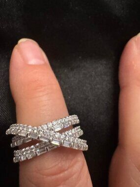 Goldoro Gold Filled Criss Cross CZ Statement Ring Silver Tone Size 8